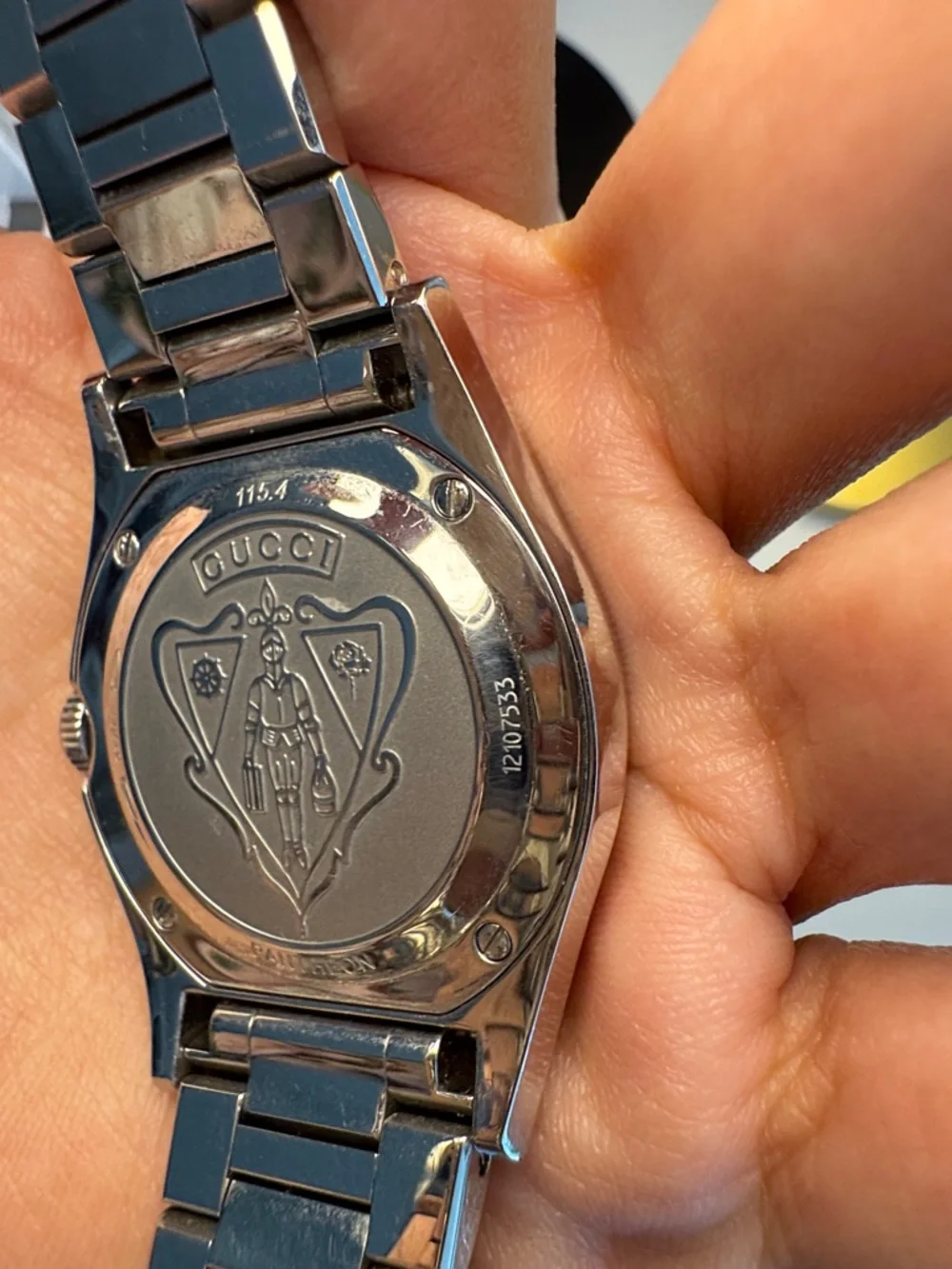 Gucci Pantheon Silver Watch with White Dial and Diamond Bezel